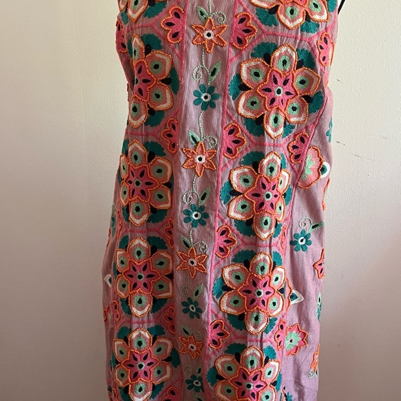 ANTHROPOLOGIE EMBROIDERY & APPLIQUED SHIFT DRESS SIZE 12 PINK ORANGE - Picture 12 of 16